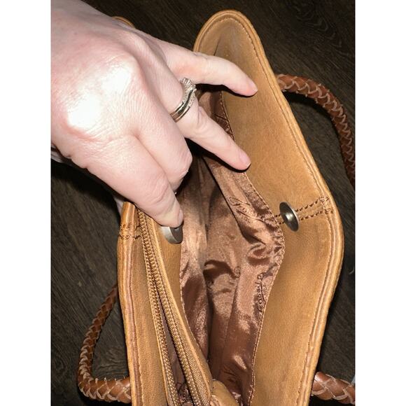 Fossil Vintage Brown Pebbled Leather Shoulder Bag Purse Braided Straps Key - Picture 10 of 13